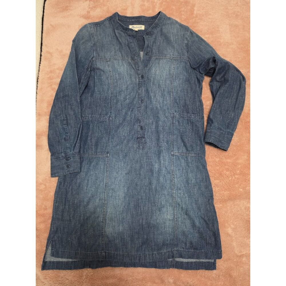 Madewell Button Down Collarless Denim Shirt Dress M